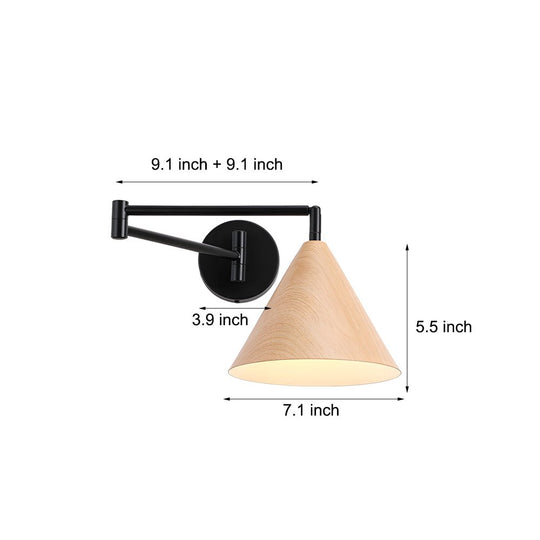 Cone Shaped Swing Arm Wall Sconces – 1-Light Wood Wall Mount Light