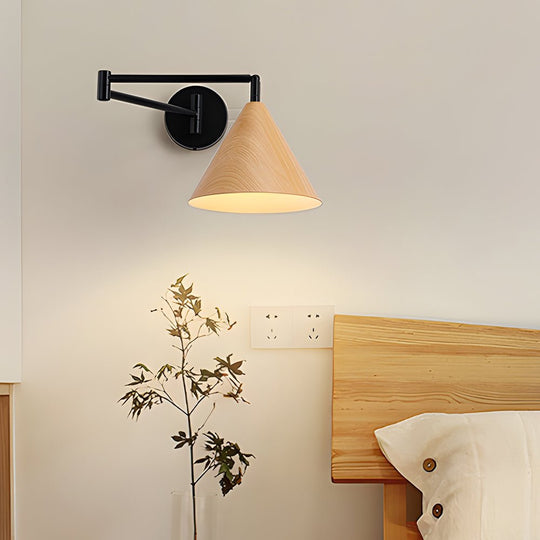 Cone Shaped Swing Arm Wall Sconces – 1-Light Wood Wall Mount Light