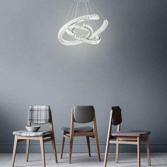 Wave LED Crystal Stainless Steel Chandelier