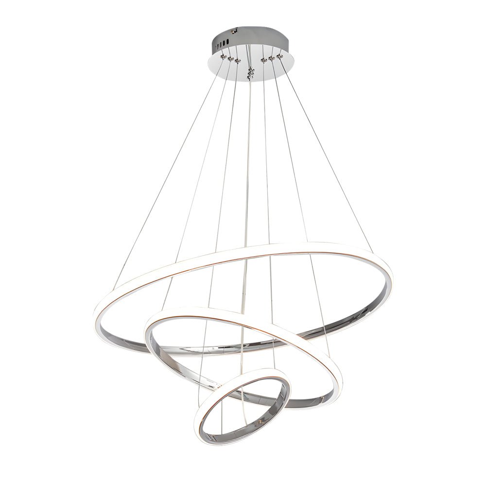 Contemporary 3/4-Light Tiered Ring LED Chandelier – Chrome