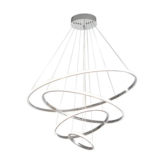 Contemporary 3/4-Light Tiered Ring LED Chandelier – Chrome
