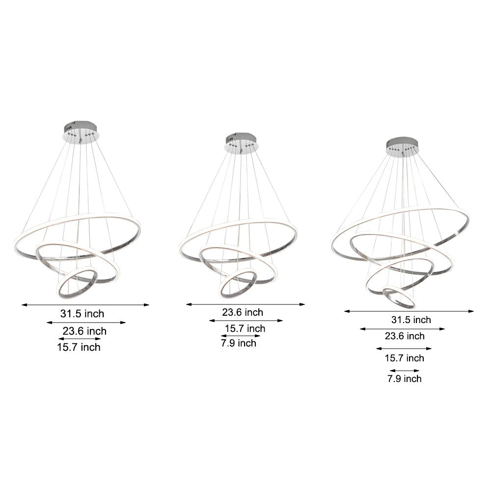 Contemporary 3/4-Light Tiered Ring LED Chandelier – Chrome