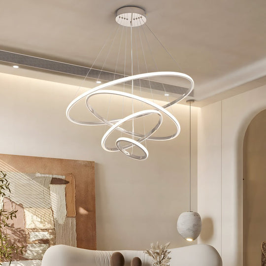 Contemporary 3/4-Light Tiered Ring LED Chandelier – Chrome