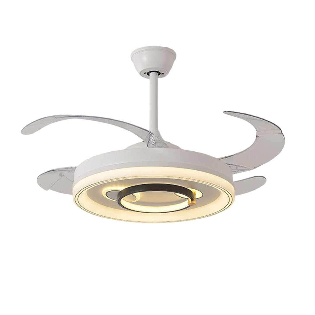 White Ceiling Fans With Light – Nordic Style with Transparent Retractable Blades (Models A/B/C/D)