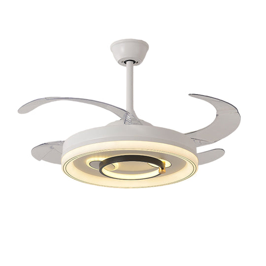 White Ceiling Fans With Light – Nordic Style with Transparent Retractable Blades (Models A/B/C/D)