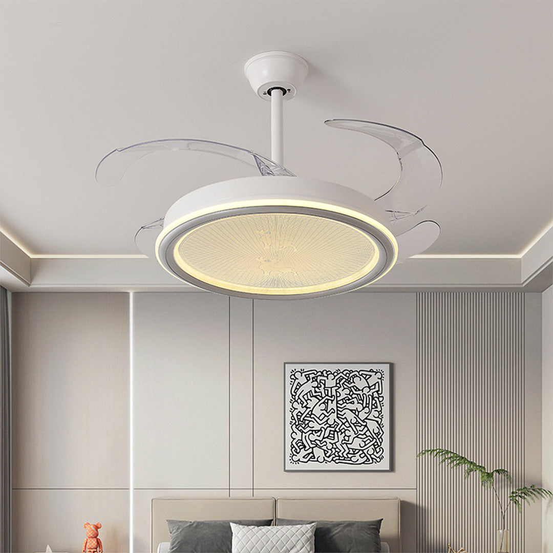 White Ceiling Fans With Light – Nordic Style with Transparent Retractable Blades (Models A/B/C/D)
