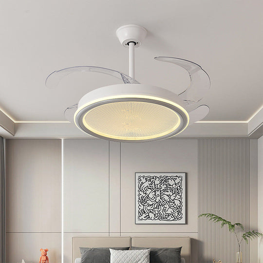 White Ceiling Fans With Light – Nordic Style with Transparent Retractable Blades (Models A/B/C/D)