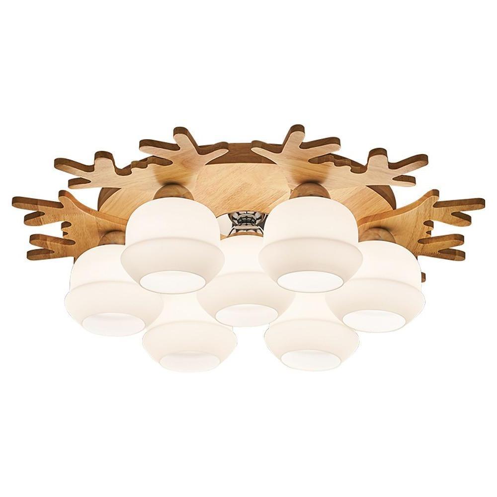 Globes Cluster Modern Wood Glass LED Flush Mount Ceiling Light