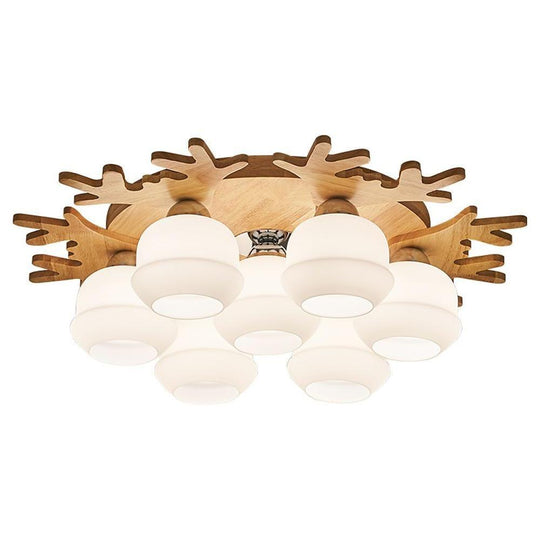 Globes Cluster Modern Wood Glass LED Flush Mount Ceiling Light