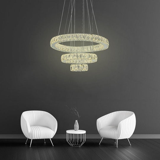 Modern 3-Tier Circles Suspended Crystal LED Chandelier