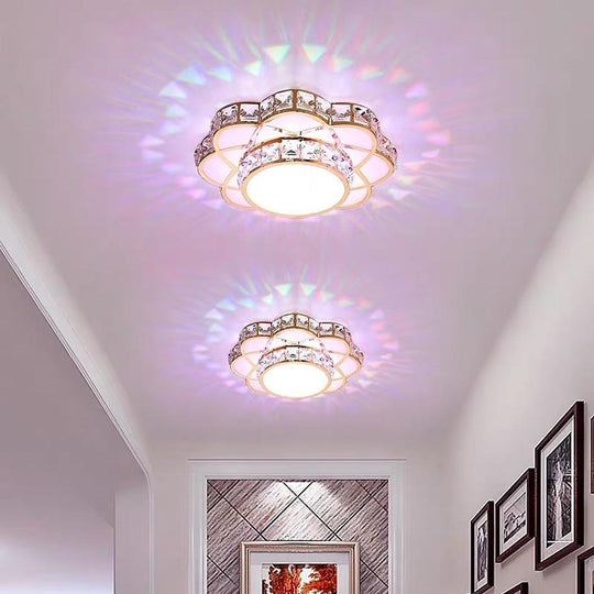 Flower Effect Metal Crystal LED Flush Mount Ceiling Light