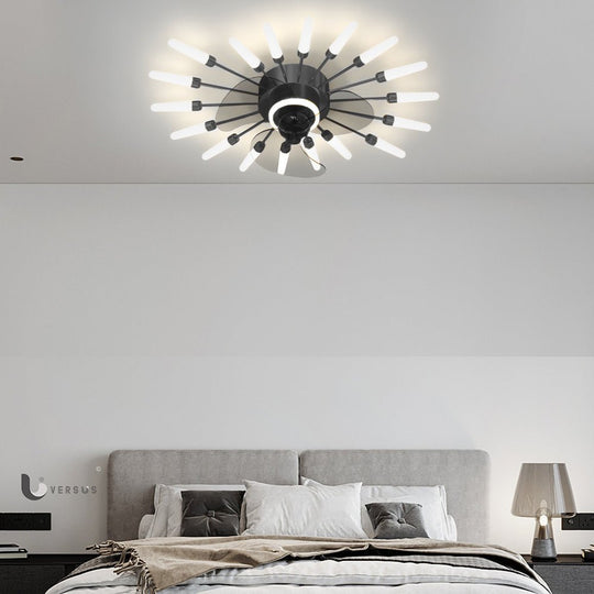 Creative Flower Mute Three Step Dimming Nordic Ceiling Fan with Lights