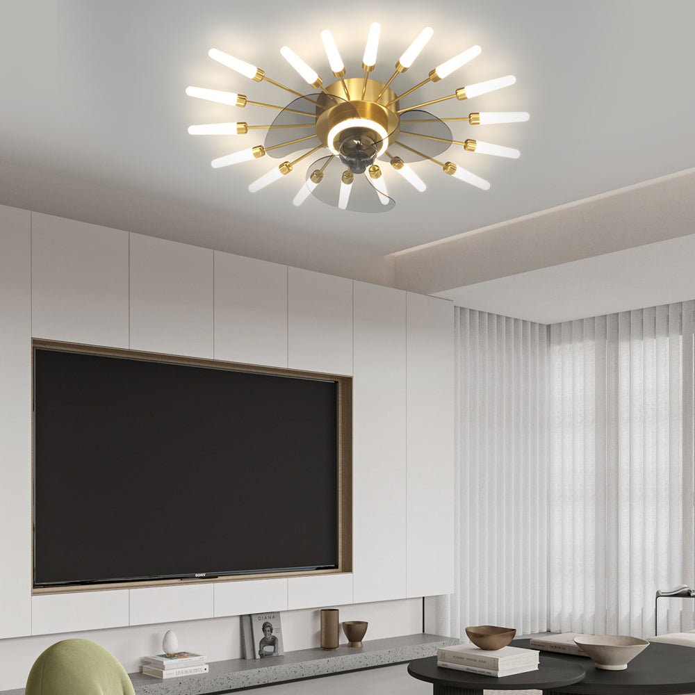 Creative Flower Mute Three Step Dimming Nordic Ceiling Fan with Lights
