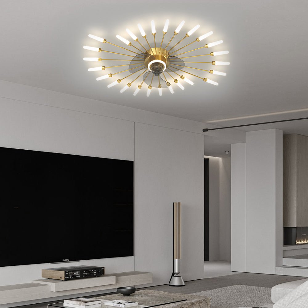 Creative Flower Mute Three Step Dimming Nordic Ceiling Fan with Lights