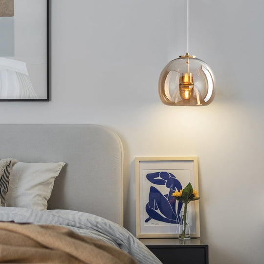 Creative Light Luxury Glass Cognac Smoke Gray Nordic Hanging Light Fixture