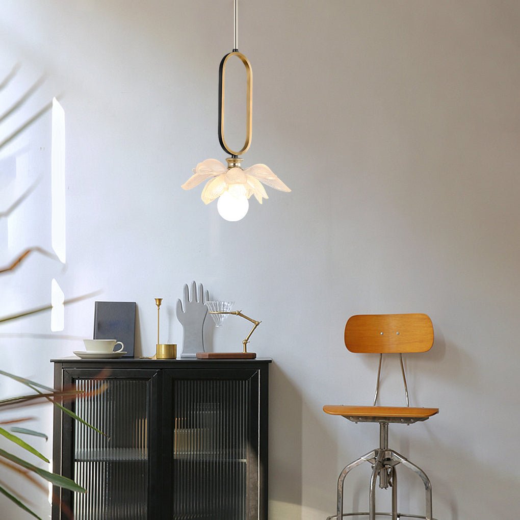 Creative Lotus Flowers Luminous Copper Oval Ring LED Modern Pendant Light