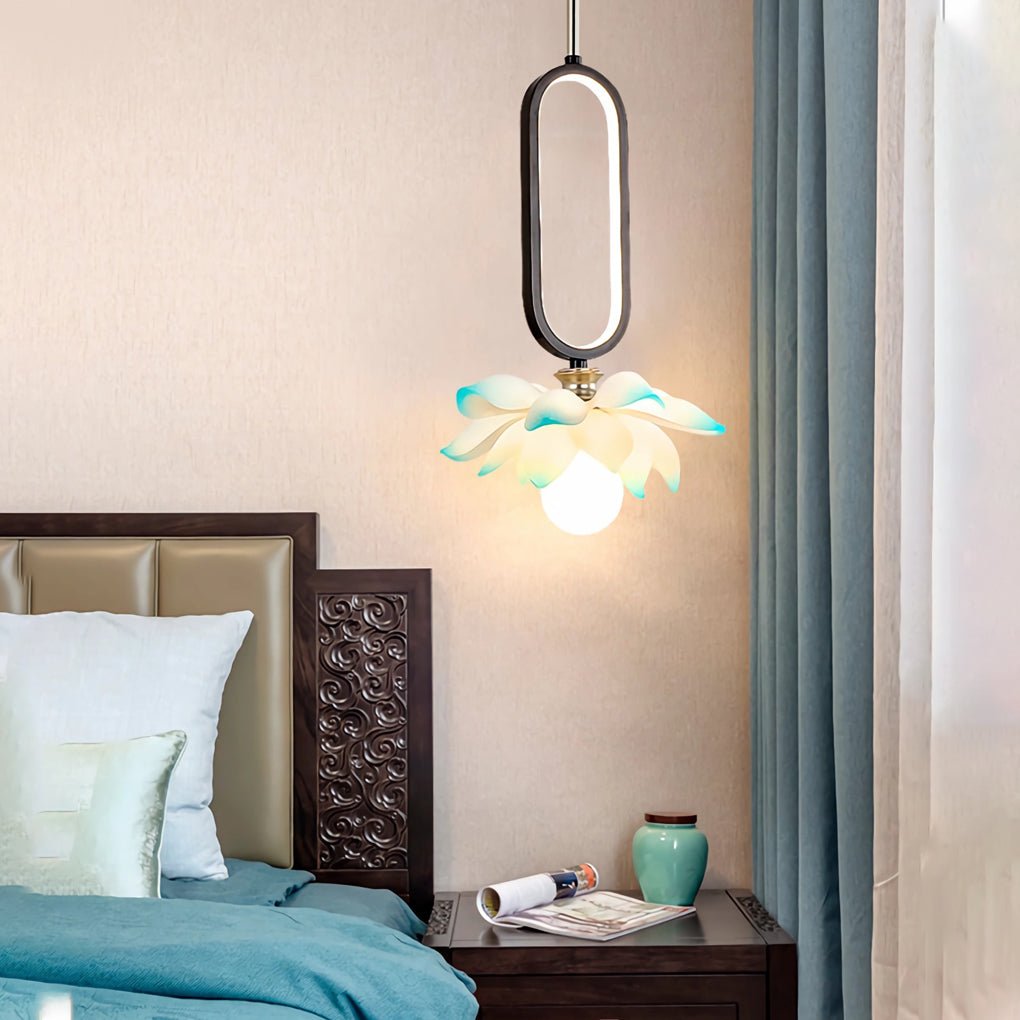 Creative Lotus Flowers Luminous Copper Oval Ring LED Modern Pendant Light