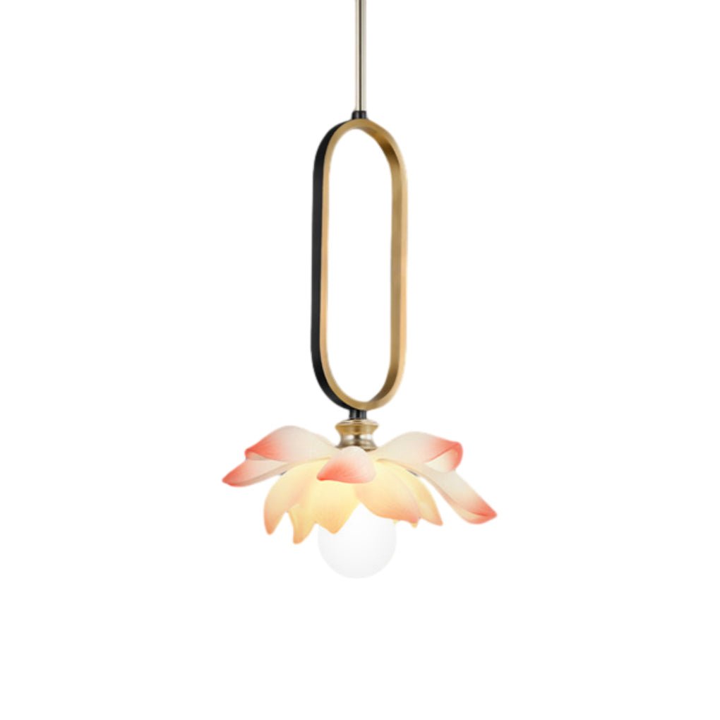 Creative Lotus Flowers Luminous Copper Oval Ring LED Modern Pendant Light