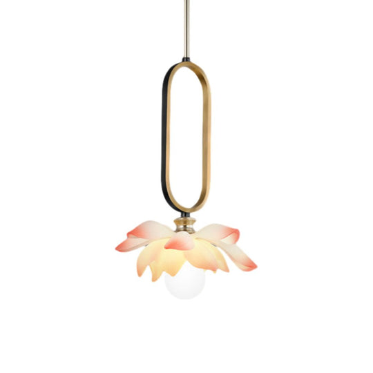 Creative Lotus Flowers Luminous Copper Oval Ring LED Modern Pendant Light