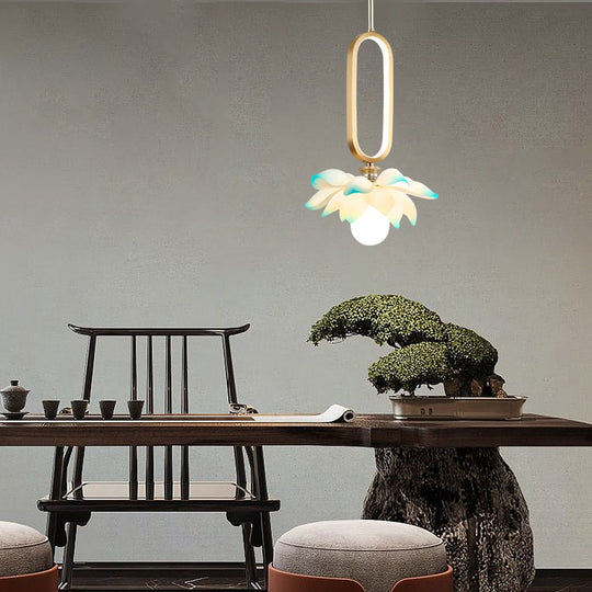 Creative Lotus Flowers Luminous Copper Oval Ring LED Modern Pendant Light