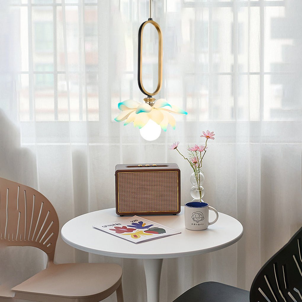Creative Lotus Flowers Luminous Copper Oval Ring LED Modern Pendant Light