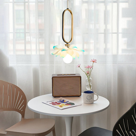 Creative Lotus Flowers Luminous Copper Oval Ring LED Modern Pendant Light
