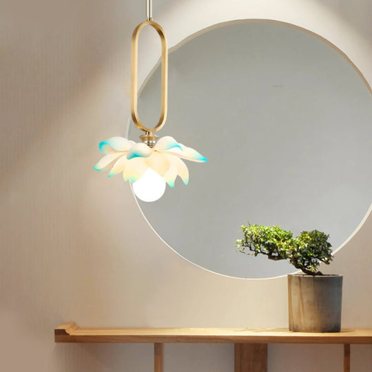 Creative Lotus Flowers Luminous Copper Oval Ring LED Modern Pendant Light