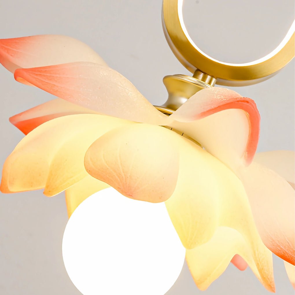 Creative Lotus Flowers Luminous Copper Oval Ring LED Modern Pendant Light