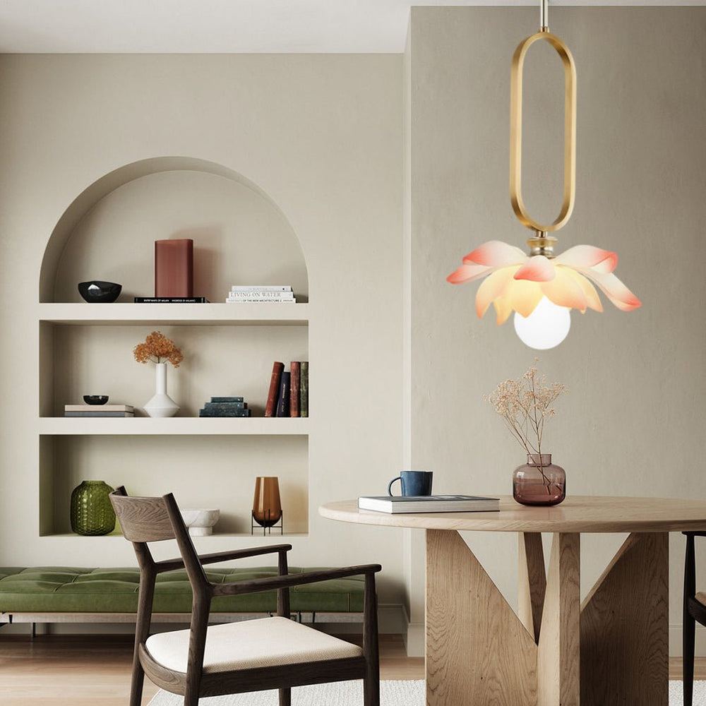 Creative Lotus Flowers Luminous Copper Oval Ring LED Modern Pendant Light