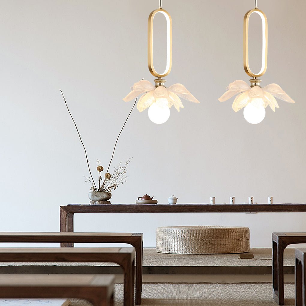 Creative Lotus Flowers Luminous Copper Oval Ring LED Modern Pendant Light
