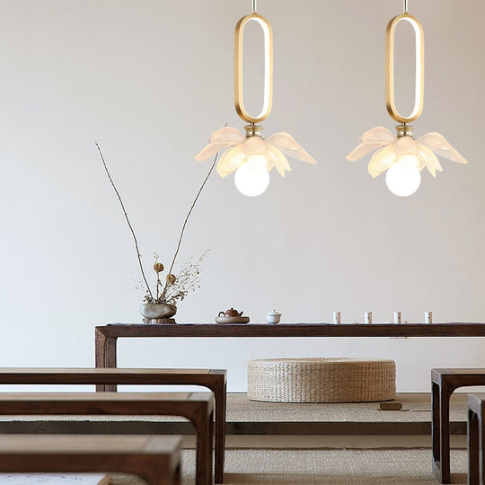 Creative Lotus Flowers Luminous Copper Oval Ring LED Modern Pendant Light