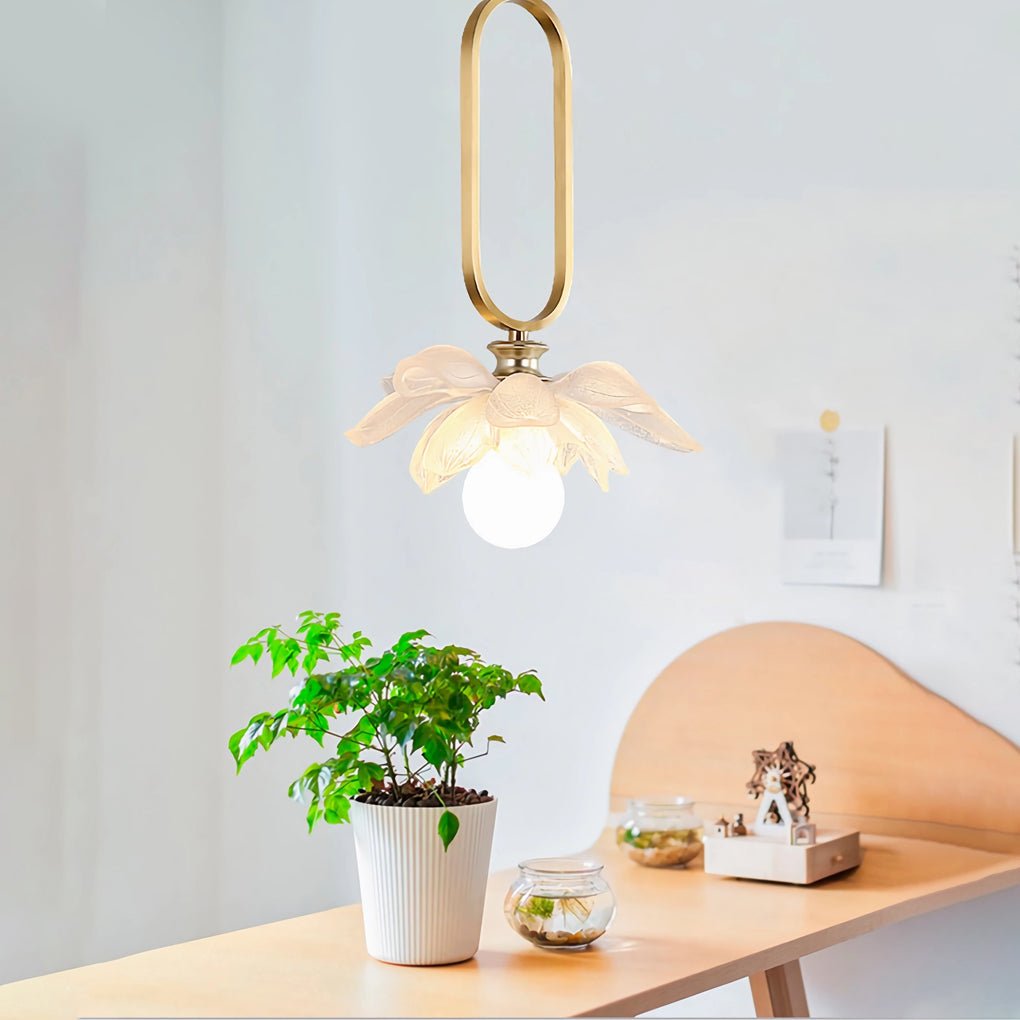 Creative Lotus Flowers Luminous Copper Oval Ring LED Modern Pendant Light