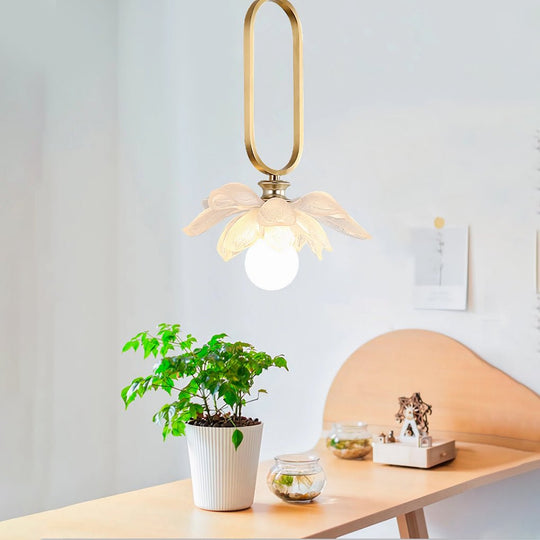 Creative Lotus Flowers Luminous Copper Oval Ring LED Modern Pendant Light