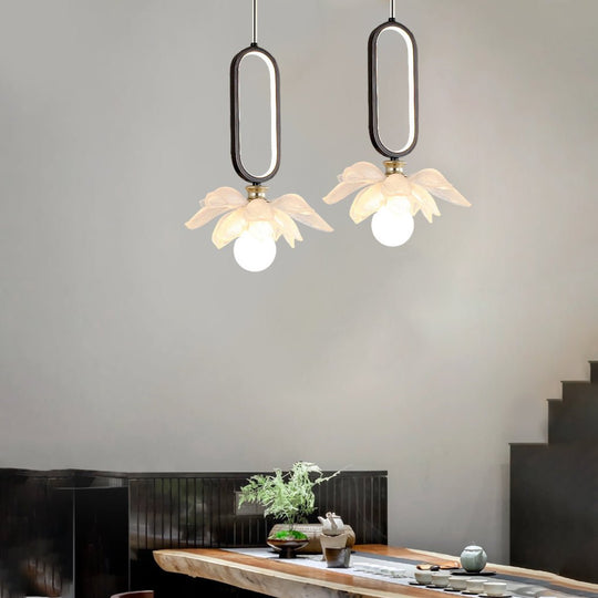 Creative Lotus Flowers Luminous Copper Oval Ring LED Modern Pendant Light