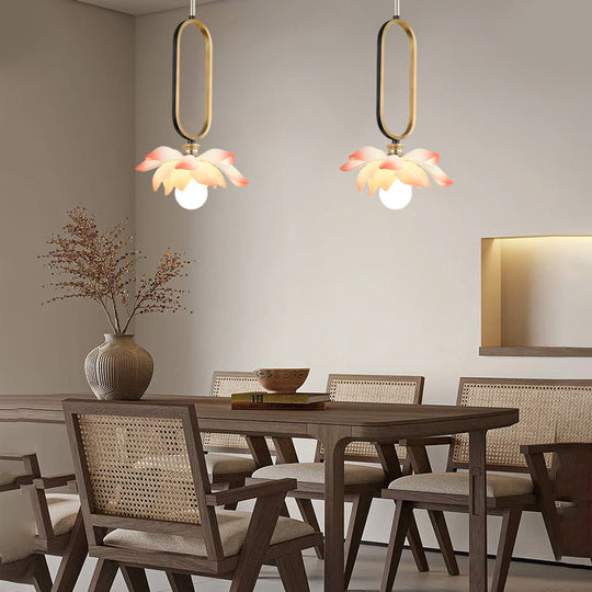 Creative Lotus Flowers Luminous Copper Oval Ring LED Modern Pendant Light