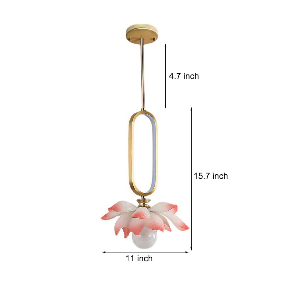 Creative Lotus Flowers Luminous Copper Oval Ring LED Modern Pendant Light