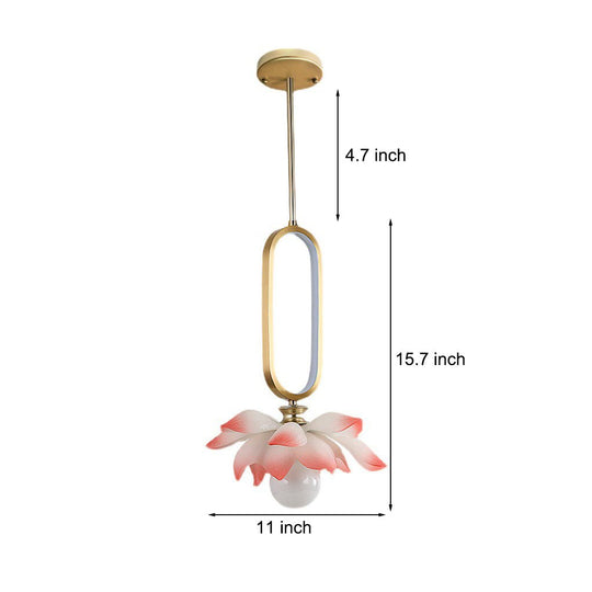 Creative Lotus Flowers Luminous Copper Oval Ring LED Modern Pendant Light