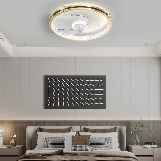 Creative Ring Gold 19.7" LED Ceiling Fan with Light – 3-Step Dimming Flush Mount