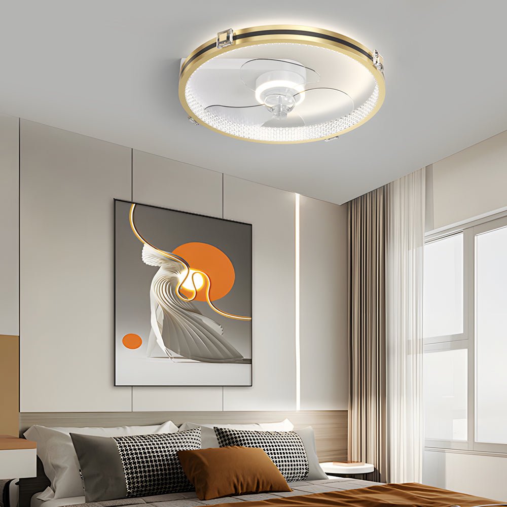 Creative Ring Gold 19.7" LED Ceiling Fan with Light – 3-Step Dimming Flush Mount