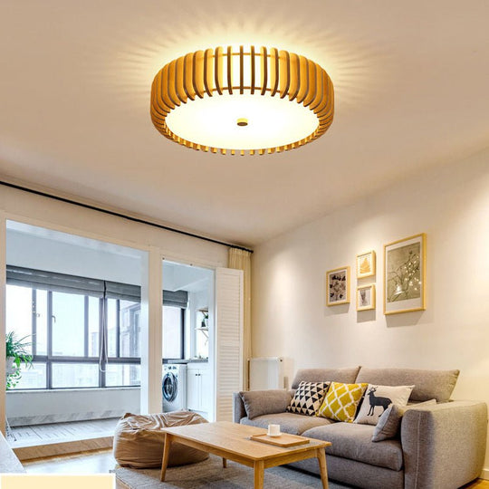 Creative Wood Round 3 Step Dimming LED Nordic Bedroom Ceiling Light