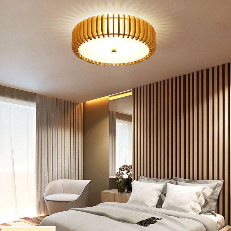 Creative Wood Round 3 Step Dimming LED Nordic Bedroom Ceiling Light