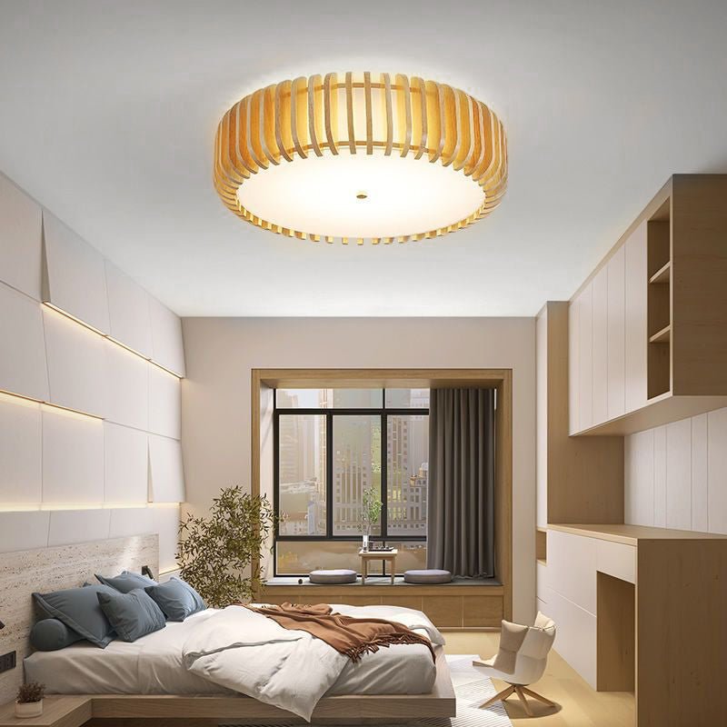 Creative Wood Round 3 Step Dimming LED Nordic Bedroom Ceiling Light