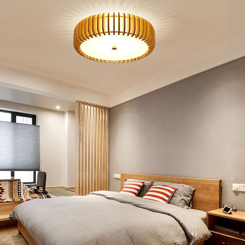 Creative Wood Round 3 Step Dimming LED Nordic Bedroom Ceiling Light