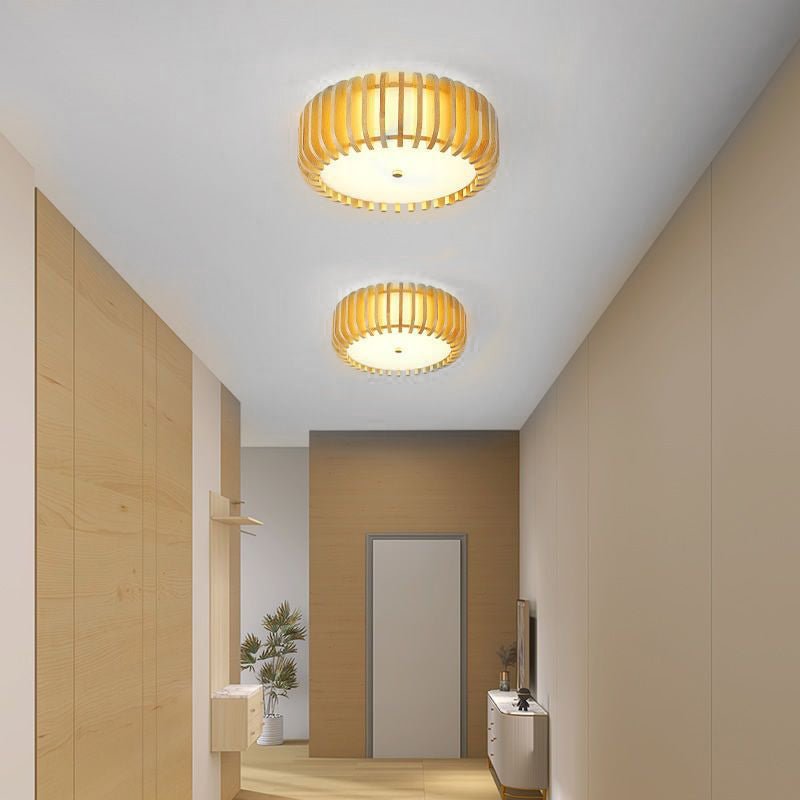 Creative Wood Round 3 Step Dimming LED Nordic Bedroom Ceiling Light