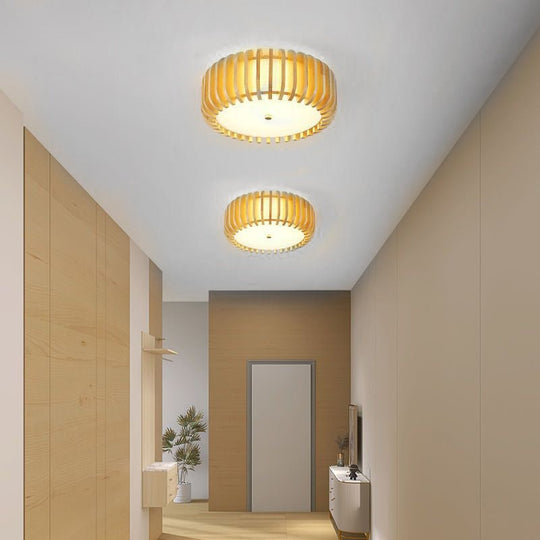 Creative Wood Round 3 Step Dimming LED Nordic Bedroom Ceiling Light