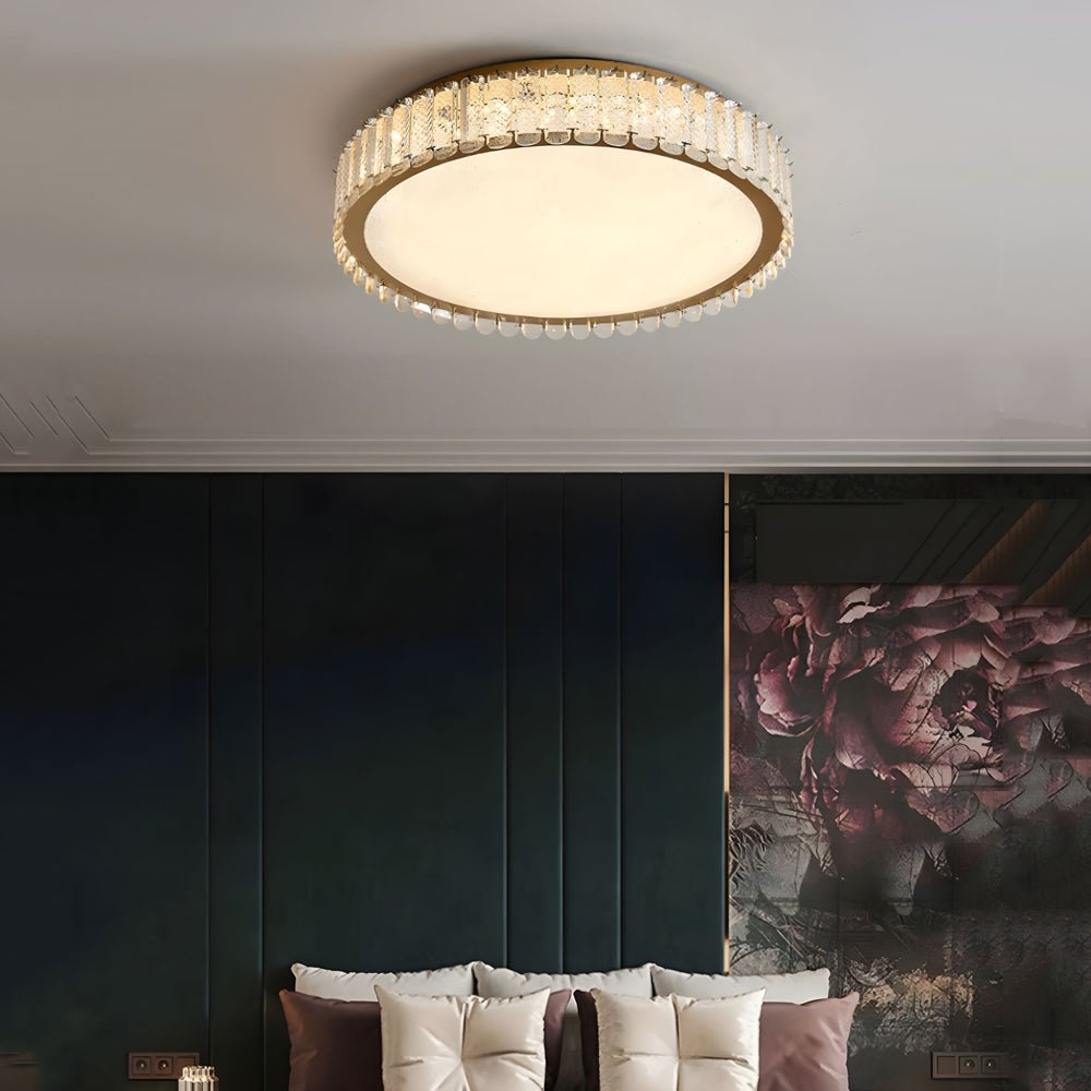 Crystal and Frosted Shade Luxury Flush Mount Ceiling Light