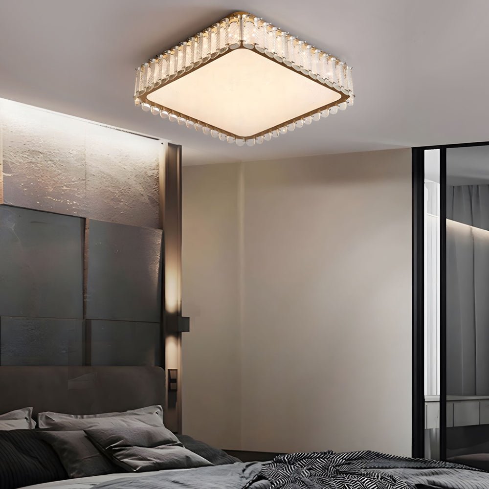 Crystal and Frosted Shade Luxury Flush Mount Ceiling Light
