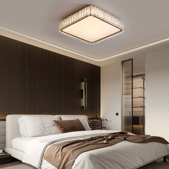 Crystal and Frosted Shade Luxury Flush Mount Ceiling Light