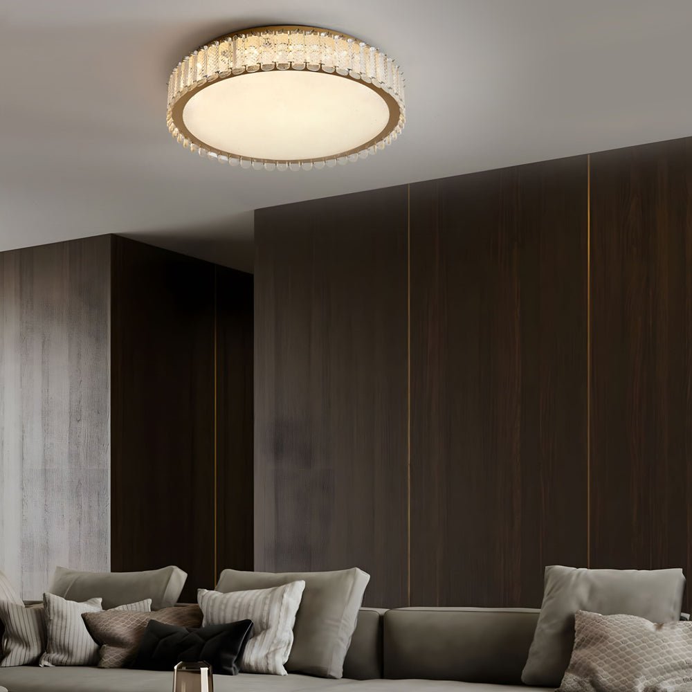 Crystal and Frosted Shade Luxury Flush Mount Ceiling Light