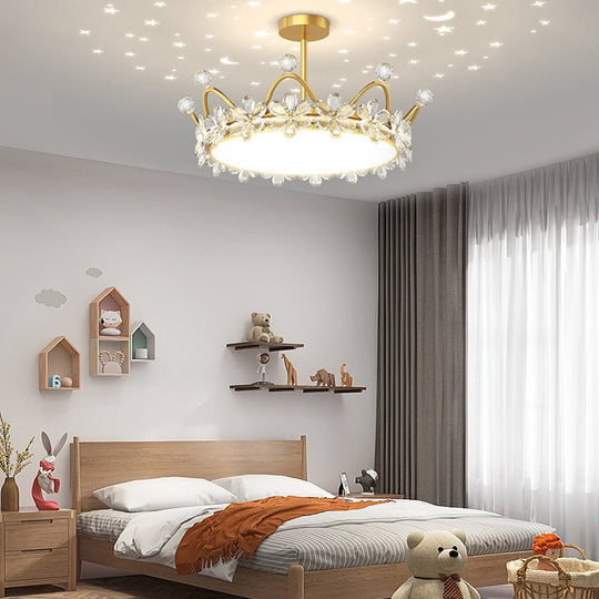 Crystal Crowns 3-Step Dimming LED Ceiling Light with Starry Sky Projection